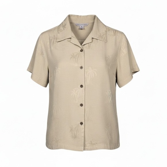 Port Authority Tops - Port‎ Authority Island Series Khaki Button-up Jacquard Shirt Women's Medium NEW